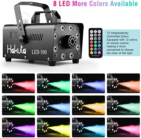 Fog Machine, HAKUTA Automatic Spray Smoke Machine with 8 LED Lights and 13 Colorful LED Lighting Effects,500W and 2000CFM Fog LED Fog Machine,Perfect for Wedding,Christmas,Halloween and DJ Performance