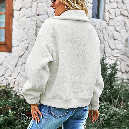 Veste d'hiver floue polaire femme avec maille mode et patchwork blanc M - 2