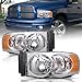 JSBOYAT Headlight Assembly Compatible Replacement for 2002-2005 Dodge Ram 1500 2500 3500 Pickup Sealed Headlamps with Chrome Housing Driver and Passenger Side Pair