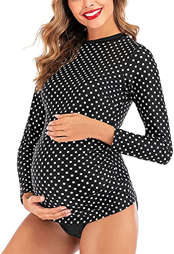 WOMENS 긴팔 출산 수영복 임산부 수영복 래쉬가드 2피스 수영복 블랙 탱키니 세트 수영복