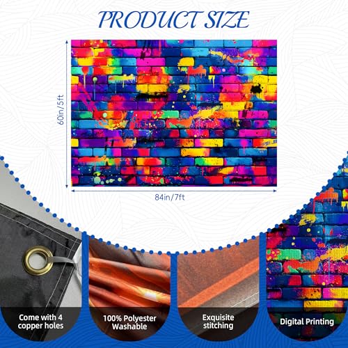 7x5ft Graffiti Backdrop Retro 80s 90s Hip Hop DJ Brick Wall Background by Dormirpilow - Used condition - Image 2