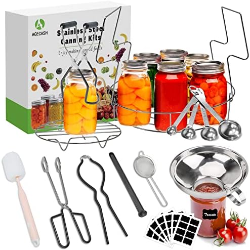 Canning Supplies, Canning Kit with Stainless Steel Wide Mouth Funnel, Canning Rack, Kitchen Tongs, Jar Lifter, More Canning Accessories for Canning Essential Tools
