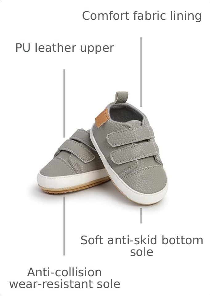 Image of SOFMUO Baby Boys Girls High Top Ankle PU Leather Sneakers Soft Rubber Sole Infant Moccasins Newborn Oxford Loafers Anti-Slip Toddler Wedding Uniform Dress Shoes
