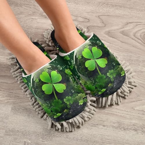 Microfiber Cleaning Slippers St Patricks Clover Washable Mop Shoes Slipper for Men/Women House Floor Dust Cleaner, Size M4
