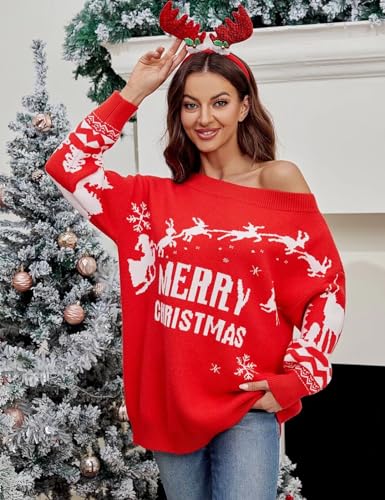 Image of VIMPUNEC Womens Off Shoulder Color Block Sweater Oversized Pullover Top