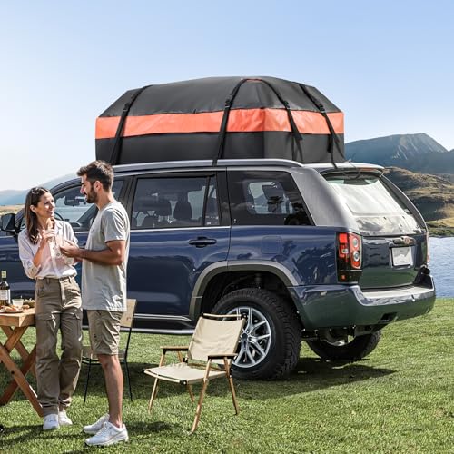 VEVOR Car Rooftop Cargo Carrier Bag, 15 Cubic Feet Car Roof Cargo Carrier, 100% Waterproof Heavy Duty 840D PVC Roof Luggage Bag for All Vehicle with/without Rack- with Lock, Non-Slip Mat, 4 Door Hooks by VEVOR - Image 2