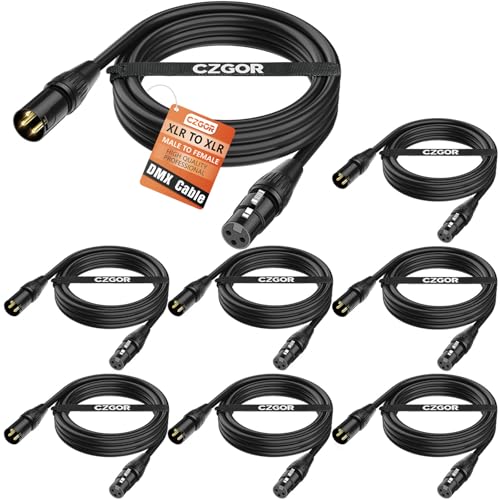 Czgor DMX Cable 10ft 8 Pack, Flexible 3 Pin Gold-Plated XLR Male to Female Cables Wire for Stage Lighting Signal XLR Connection Compatible with Microphone, Stage Light, Par Lights Input & Output