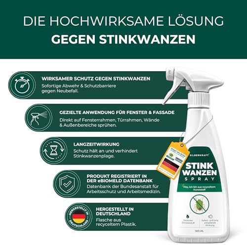 Silberkraft Stinkwanzenspray 500 ml, Effektiver Sofort- und Langzeitschutz gegen Stinkwanzen, ideal für Fenster, Türen, Fassaden und Wohnräume, Mit Repellent-Wirkung für nachhaltige Abwehr