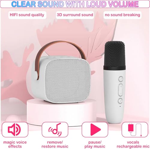 Image of SingStar Karaoke Speaker and Wireless Mic for Kids Toddlers Bluetooth Portable for Girls Boys Perfect Birthday Gifts Ages 4, 5, 6, 7, 8, 9, 10+ Years (Cream White)