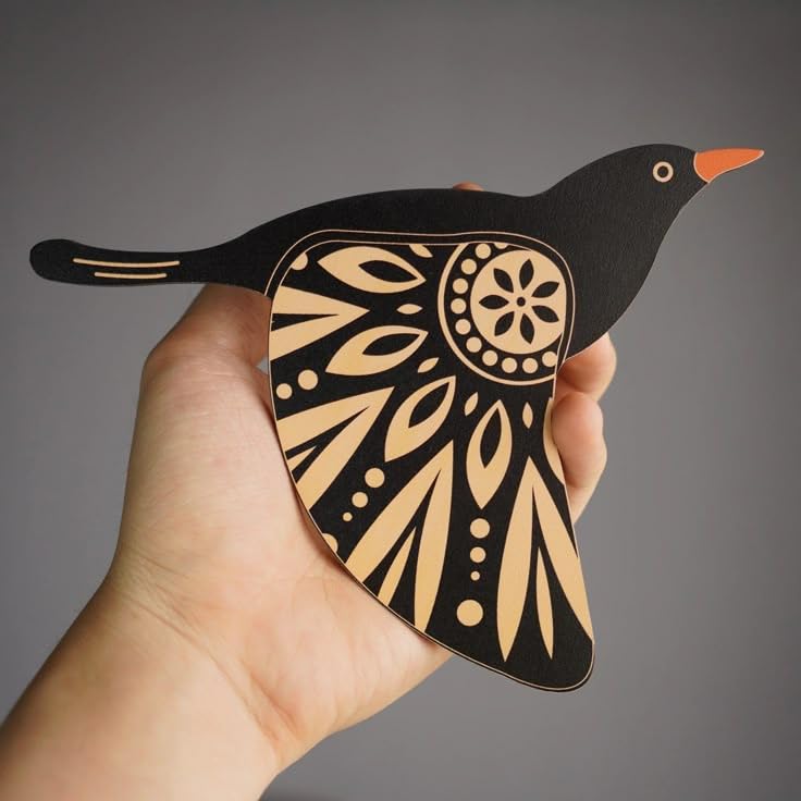 Image of SAF Wooden 3D 5 Pieces Birds on Rope Wall Art Panel | Wood Bird Folk Art Wall Hanging Art Decoration Item for Living Room, Bedroom, Drawing Room, Dining Room & Office (Black) (Multicolour)