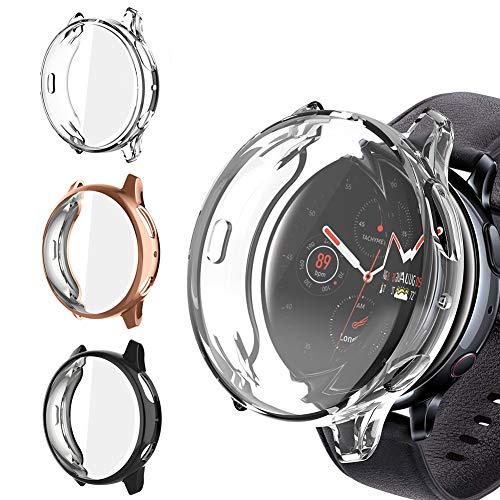 Screen Protector Compatible With Galaxy Watch Active 2 Case 44mm 3 Packs Nahai Slim Plated Scractch Resist Cover All Around Bumper For Samsung Galaxy Watch Active 2 Clear Black Rose Gold Wantitall