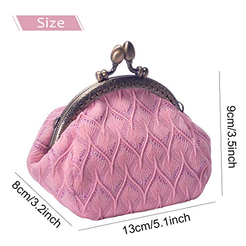 Isuperb® Coin Purse Card Pouch Keys Wallet Cute Classic Jewelry Pouch Clasp Closure Wallet 5.1X3.5X3.2 Inch(Pink) #TOP5