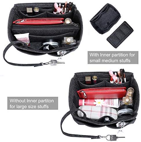 S-ZONE Purse Organizer Insert Shaper Felt Bag in Bag Handbag Organizer with Zipper Fit Tote