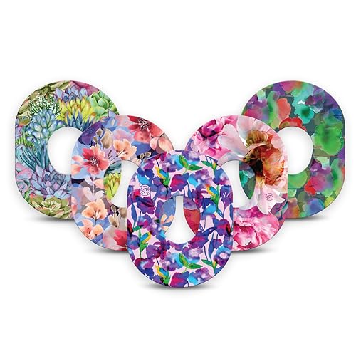 ExpressionMed - Adhesive Patches for Dexcom G7 and Stelo (Pack of 5) - Made in The USA, Waterproof, Non-Fraying, Pre-Cut CGM Sensor Tapes (Watercolor Garden Variety Pack)