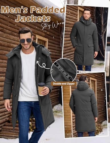 Image of Men's Winter Long Puffer Jackets, Water-Repellent Down Parka Warm Coats Outerwear with Detachable Hood & Carry Straps