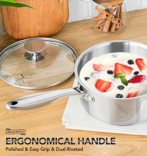 Michelangelo 2 Piece Stainless Steel Saucepan Set - 1Qt & 2Qt, Premium German Technology Sauce Pans, Induction Compatible 18/10 Stainless Steel thumb #3