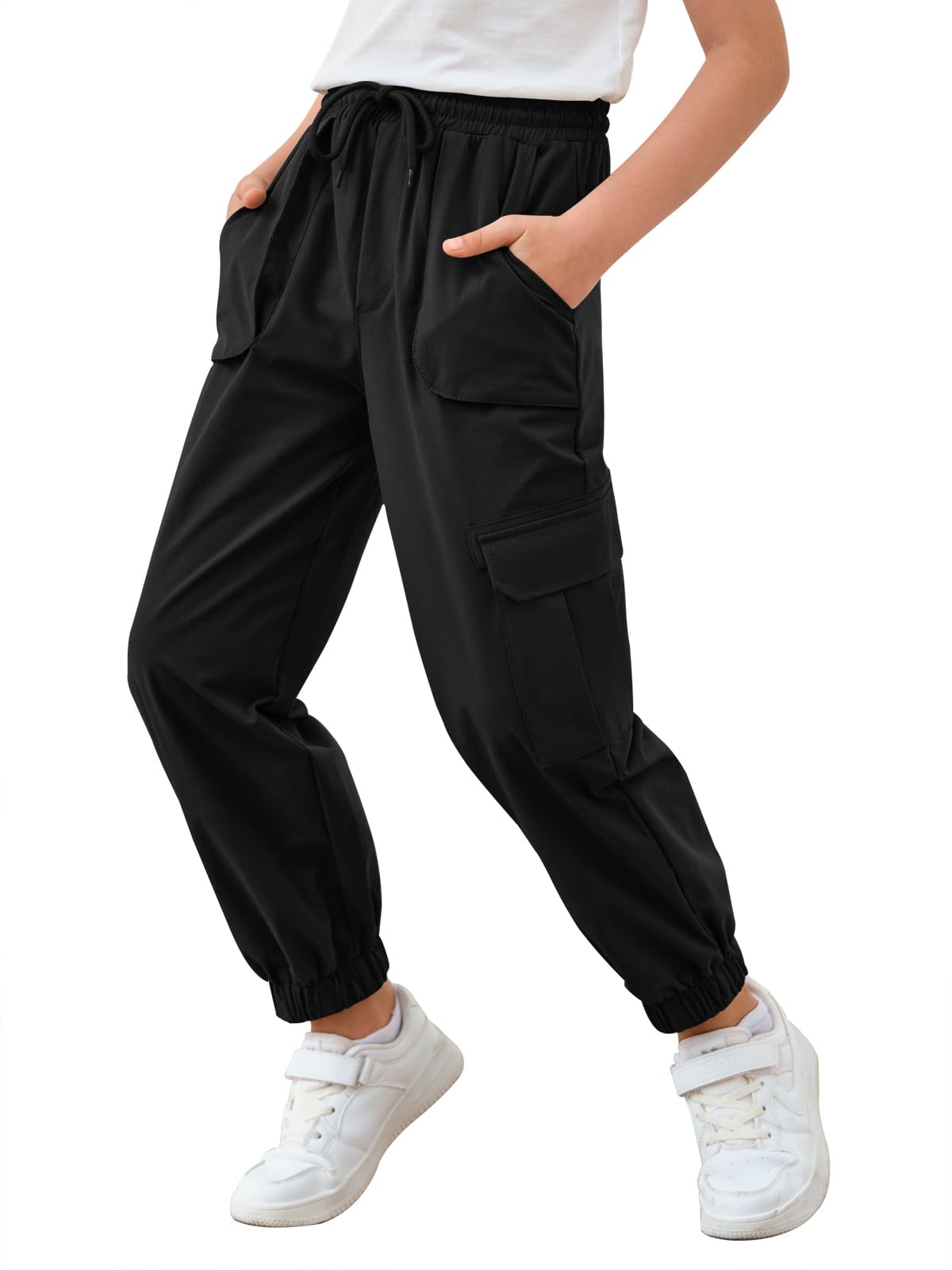 Photo 1 of **GRAY**Haloumoning Boys Cargo Pants Kids Fashion Drawstring Elastic Waist Cuffs Joggers Trousers with Pockets 5-14 Years 7-8 Years Gray