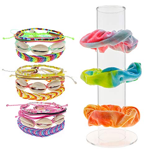 FROG SAC Clear Acrylic Jewelry Scrunchie Holder Stand, 9 Braided Bracelets for Girls, 3 VSCO Tie Dye Scrunchies