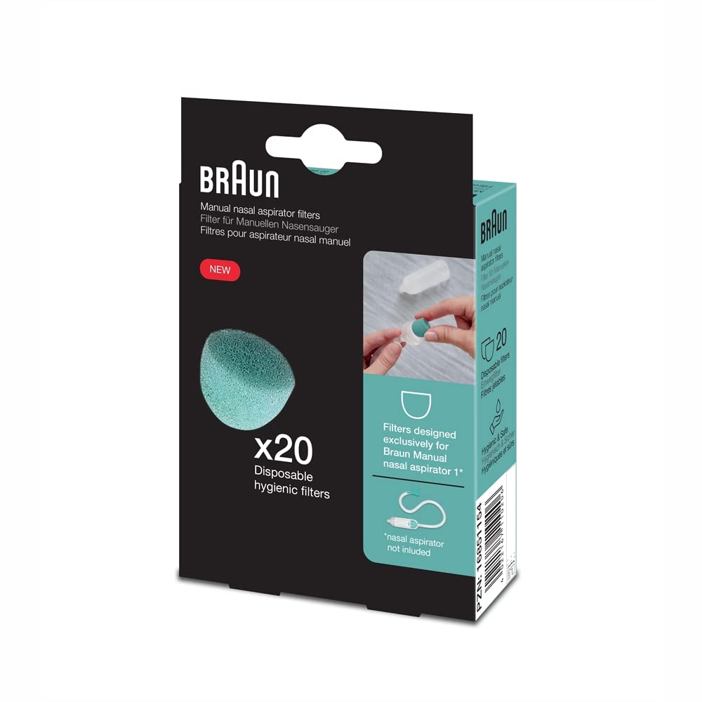 Braun Filtri per Aspiratore nasale manuale 1 , 20 pz , Filtri igienici usa e getta , Da utilizzare con Braun Aspiratore nasale manuale 1 , BNF020