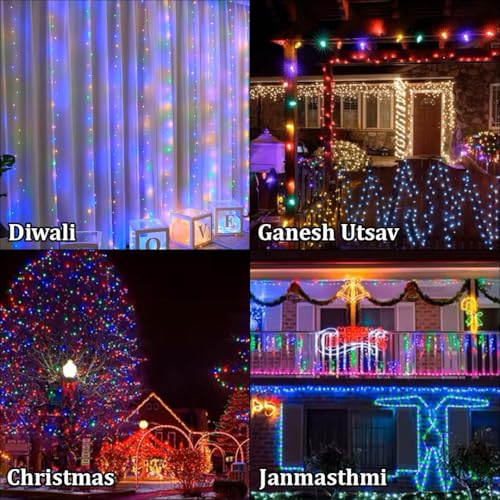 Image of fizzytech Decorative String Lights - 150 LED, 8 Flash Modes, Multicolour Copper Wire Fairy Lights for Window, Wall, Garden, Diwali, Christmas, Wedding, Party & Home Decoration (150 LED Point Control)