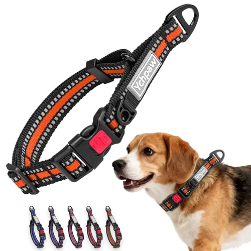 Ychpaw Martingale Collar for Dogs Reflective Collar with Quick Release Buckle, Adjustable Nylon Collars for No Slip Dog Collar, Orange, S