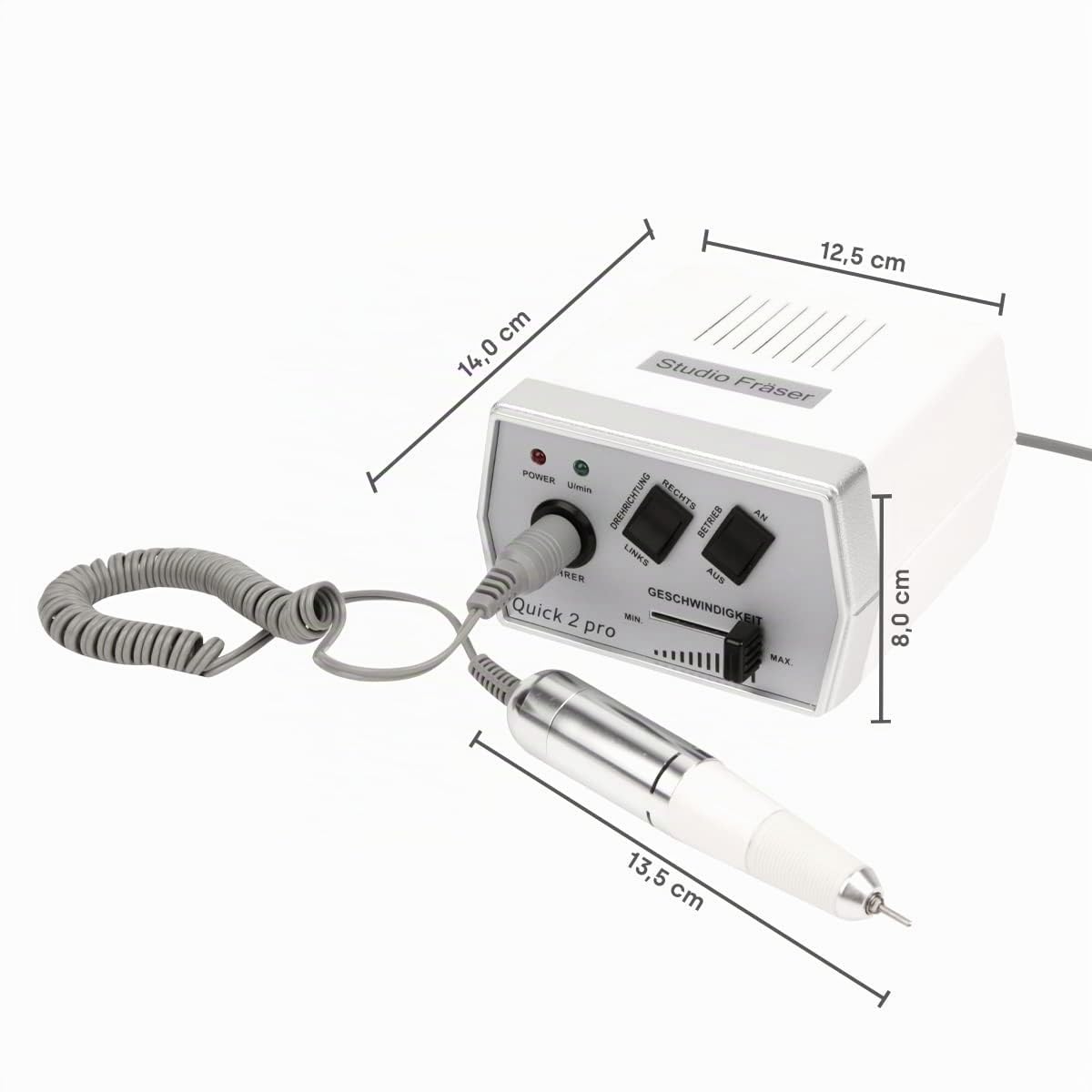 Emmi Nail Fräser Quick 2 Pro – Elektrischer Nagelfräser für Gelnägel & Lack – Nagelfeile mit 4 Bits, 20.000 U/Min, Vor-/Rücklauf, Schnellspannsystem, leise & vibrationsarm für Maniküre & Pediküre