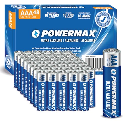 Powermax 48-Count Triple AAA Batteries, Ultra Long Lasting Alkaline Battery for Home and Office...