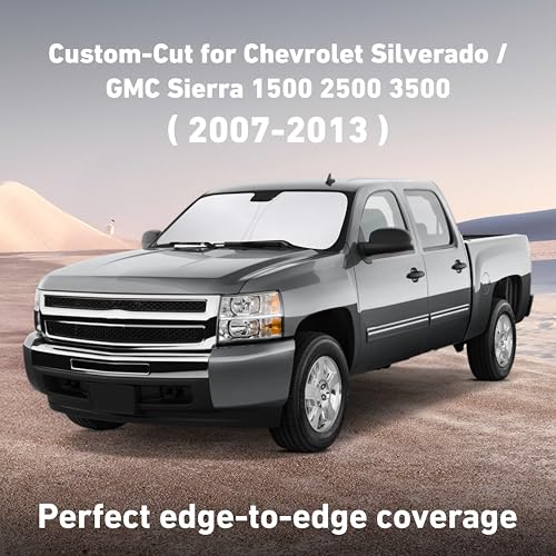 Image of EcoNour Windshield Sunshade Compatible for Chevrolet Silverado /GMC Sierra 1500 2500 3500 2007-2013, Front Windshield Sun Shade Cover, UV Heat Blocker & Protector, Car Sun Visor Interior Accessory