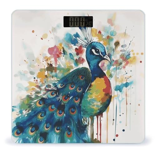 Báscula digital para baño diseño pavo real con vidrio templado miniatura 1