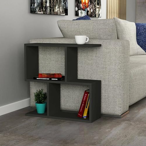 Dmora - Tavolino da salotto Polyh, Tavolo basso da caffè, Portariviste per divano, Ripiano da soggiorno, 60x20h60 cm, Antracite