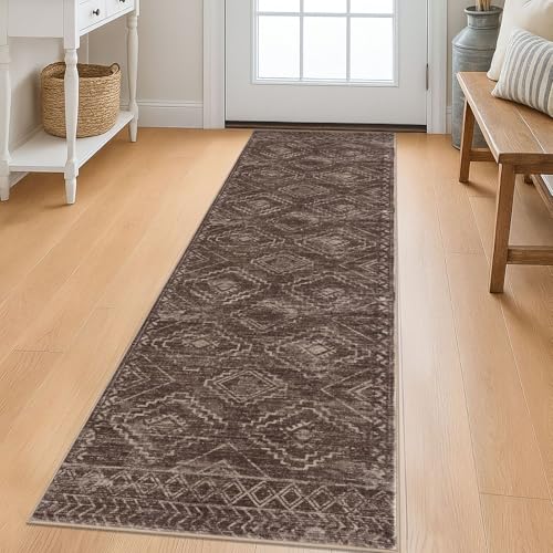 KILOCOCO Boho Kitchen Runner Rug 2x6 Washable Runner Rug, Soft Runners for Hallways Non Slip Printed Distressed Laundry Room Rug, Low-Pile Rug for Entryway/Bedroom/Living Room, Rust Red