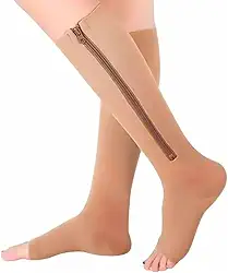 Meia 3/4 De Média Compressão Com Zíper 20-30 mmhg Sem Ponteira Unissex Para Tratamento Pernas Inchadas Varizes Trombose Edemas Dores