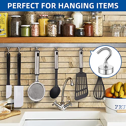 Image of FINDMAG Strong Magnetic Hooks, 30LB+ Magnets with Hooks, 20 Pack, Silver | Heavy Duty Neodymium Magnetic Hooks for Cruise Cabins, Refrigerator, Home, Kitchen, Metal Hooks for Cruise Ship Walls