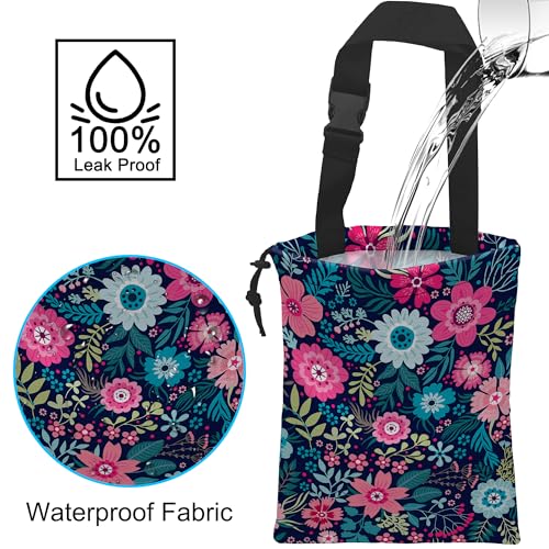 Image of Car Trash Bag Hanging Tropical Flower Trash Can Waterproof Garbage Bag Hanging for Car Back Seat with Adjustable Straps and Drawstring for Car Accessories Vehicle Travelling