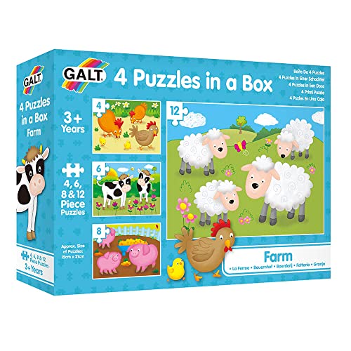 Galt Toys, 4 Puzzles in A Box - Farm, for Ages 36, Multi-Colored, 12