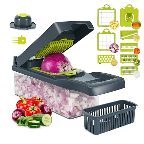 APOVIA Multi-Functional 14 in 1 Vegetable Chopper and Dicer | Vegetable Slicer & Cheese Grater | Mandoline Slicer Onion Garlic Carrot and Potato Chopper | Kitchen Tools and Gadgets
