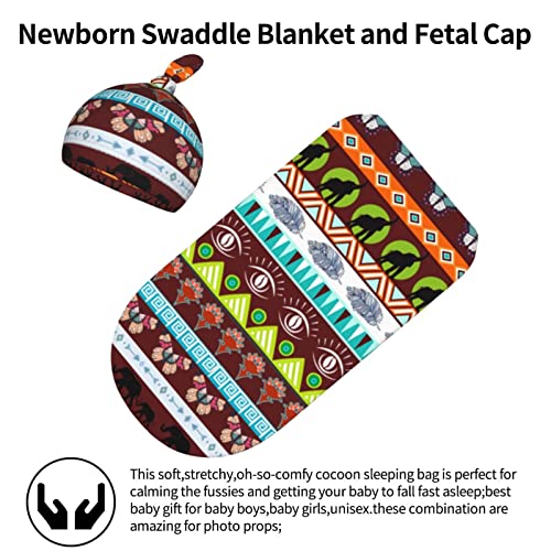 Image of Boha Style Newborn Swaddle Blankets Beanie Hat Sets,Newborn Receiving Blanket for Boy Girl,Swaddle Sack Shower Infant Gift, One Size