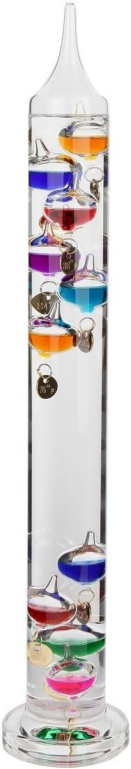 Knights of London 17 inch Galileo Thermometer, with 10 Multi Colored Spheres in Fahrenheit and Gold Number Tags