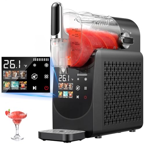 Slushie Machine No Ice Needed, Auto-Clean, Slushy Machine for Home, 220W Quick Frozen Drink Maker with 6 Preset Programs for Margaritas, Frappés, Milk Shake and More, LED Display, Black, 88oz