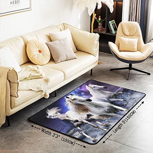 Loussiesd Horse Rugs for Living Room Bedroom Shag Carpet Rugs White Galloping Horse Decor Extra Soft Accent Rug for Room Living Room Bedroom Multifunctional Rugs 100 * 150cm - Image 3