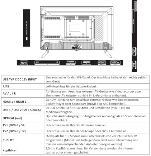 Reflexion LEDA24OSBT Smart LED Akku Fernseher powered by webOSHub, 60 cm/24 Zoll, Camping/Wohnmobil/Wohnwagen/Boot/LKW TV, USB Typ-C DC 12V Input, 230V, Full HD, Triple Tuner, Bluetooth, WLAN, Schwarz – Bild 5