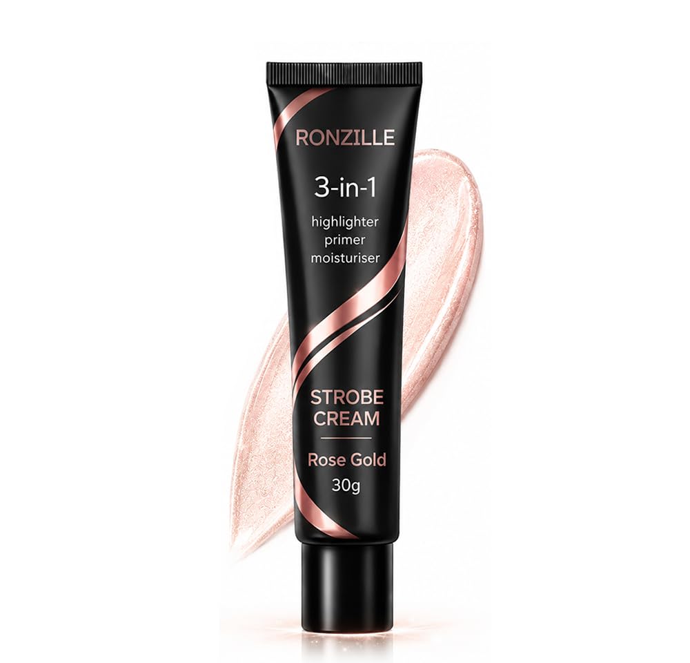 Ronzille Rose-Gold Strobe Cream 30g | 3-in-1 Highlighter Primer Moisturiser | Instant Glow Makeup Base | Lightweight Hydrating Illuminator for Face | Long Lasting Radiance for Women & Girls-image-1
