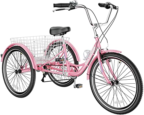 3 Wheeled Bikes for Adults, H&ZT Tricycle, Tri-Bike City Bike, Large Basket, Old People Men Women Teenagers