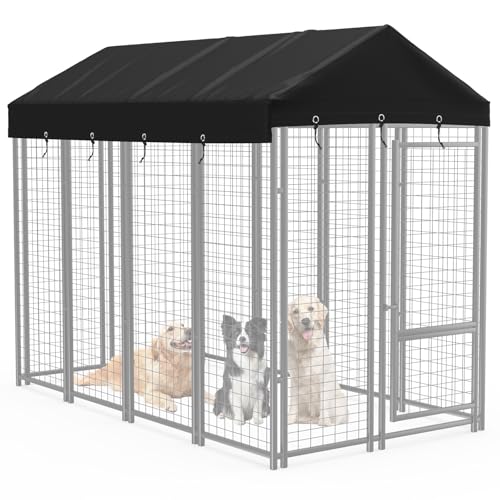 MUTUSHI Outdoor Dog Kennel Cover Dog Kennel Replacement Top Cover Waterproof Windproof Anti-UV Compatibe for Multiple Brands of Dog Cages 8'D x 4'W Black (Without Frame)