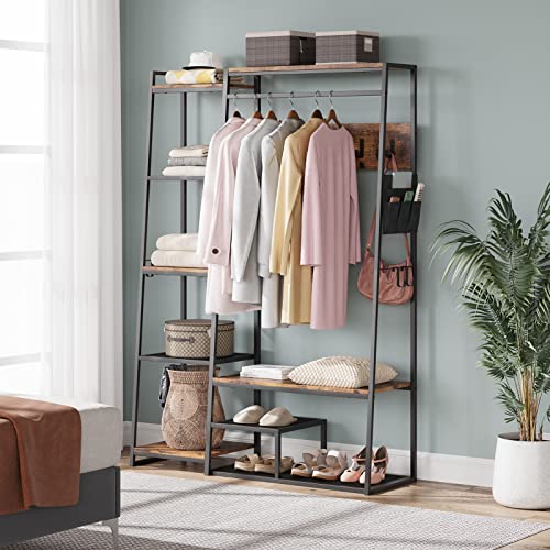 Amyove 71In Industrial 5-In-1 Large Hall Tree With Storage Bench, Coat Rack, 5-Tier Shelves, Fabric Storage Side Bag, Side Hooks, Wood Look Accent Furniture-Sturdy Metal Frame Organizer #TOP3