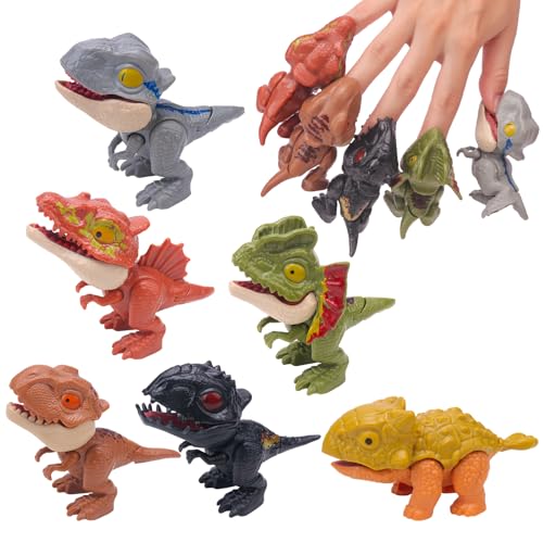 Zwish 6PCS Biting Finger Dinosaurs Toy Collectibles for Display, Dinosaur Play and Snap On Figure Novelty Creative Theater Puppet Doll Animal Hand Puppet Dino Toy Gift for Kids