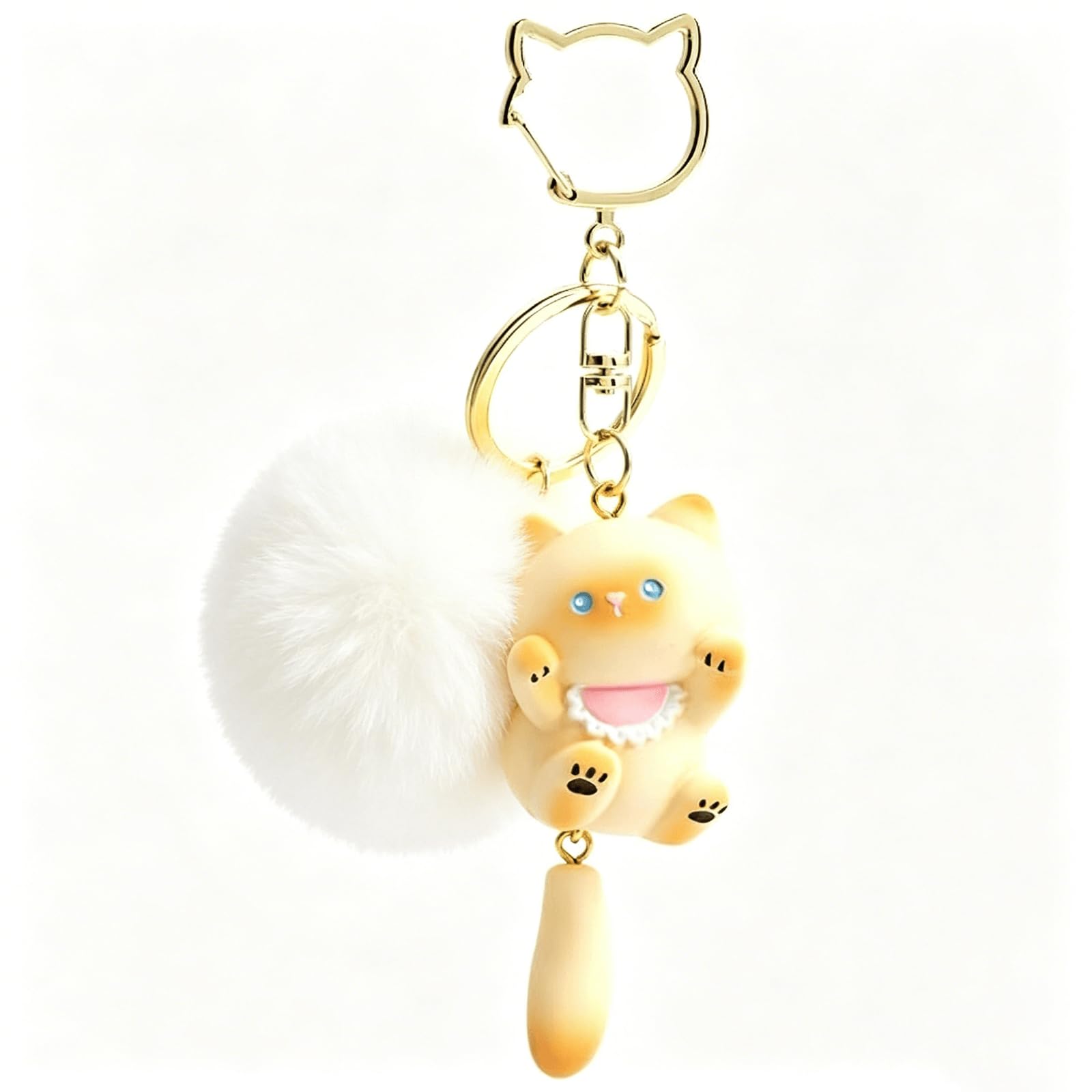 Kawaii Cat Keychain with Fluffy Pom Pom, Cute Resin Cat Bag Charm, Stylish Decorative Pendant for Backpack Purse, Ideal Gift for Girls Women Cat Lovers-image-21