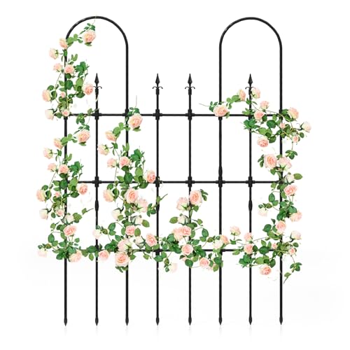 COSTWAY Rankgitter Metall, 146 x 186 cm, Rankhilfe für Kletterpflanzen, U-förmiges Spalier zum Stecken, Gartenspalier für Tomaten Blumen Rosen, rostfrei für Garten Outdoor, Schwarz