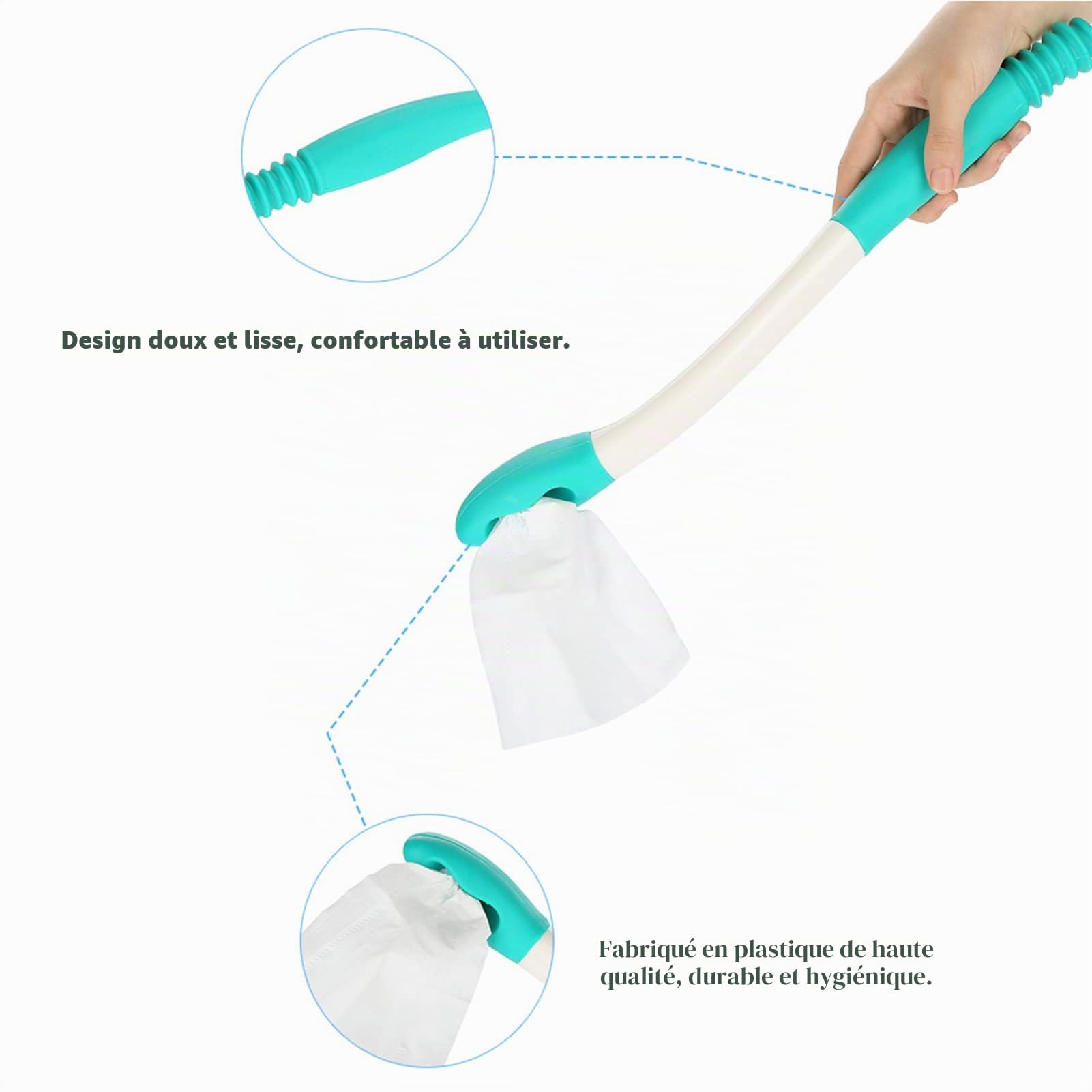Outils d'aide à la toilette, Essuie Fesse Aide aux Toilettes Pinces pour papier toilette, Aide à nettoyer les toilettes, poignée longue portée confort, Poignée pour Inférieurs Essuie-Glace