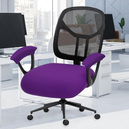 Stretchable Desk Office Chair Seat Cushion Covers with Armrest Covers - Universal Spandex Computer Chair Slipcover - Removable Washable Cushion Protectors for Dogs, Cats, Pets (Purple)